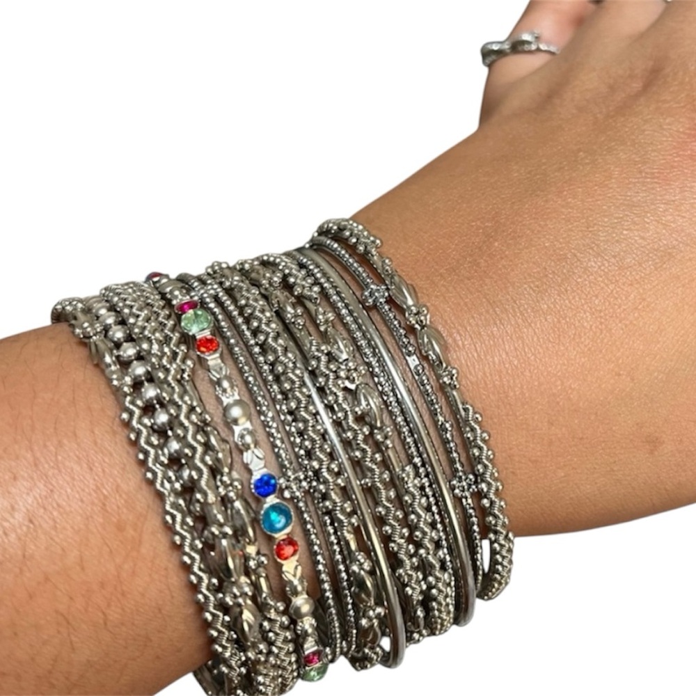Silver Mix Big Set Of 14 Bangles Indian Metal Boho